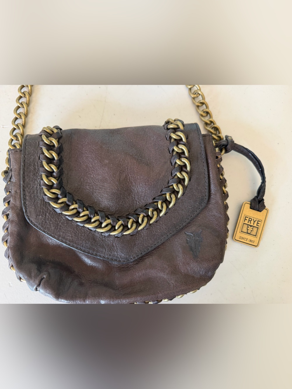 Frye Dark Brown Leather & Chain Purse